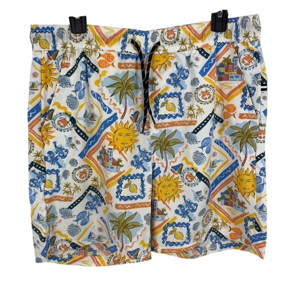 Edgar & Ash Mens Size Medium Swim Trunks With Drawstring Waist & Tropical Print - Picture 1 of 10